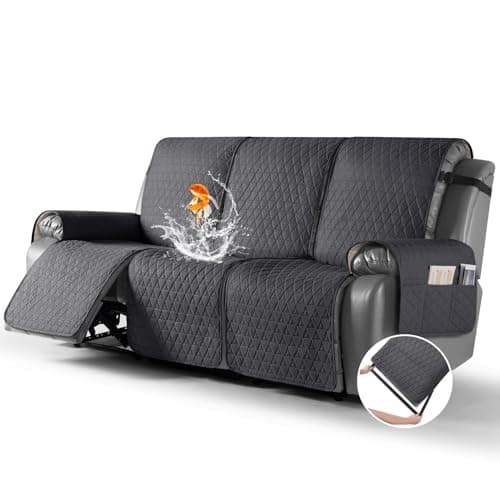 TAOCOCO 100% Waterproof Recliner Sofa Cover, Non-Slip Brown 3 Seater — Black Gray