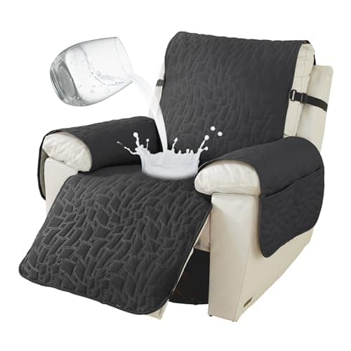 100% Waterproof Recliner Chair Covers, Non-Slip & Pockets for Kids & Pets, Khaki, 23IN — Black