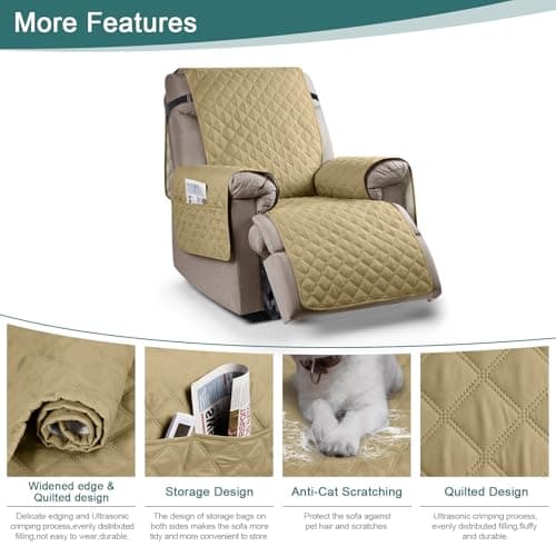 Waterproof Recliner Chair Cover with Elastic Straps for Kids, Dogs, Pets