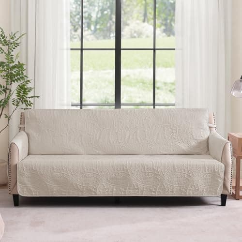 Water-Repellent White Recliner Slipcover, Stay-In-Place Pet-Friendly Washable Cover (22") — Beige Cream