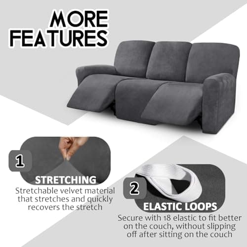 ULTICOR Velvet Recliner Sofa Covers for 3 Cushion Dark Gray