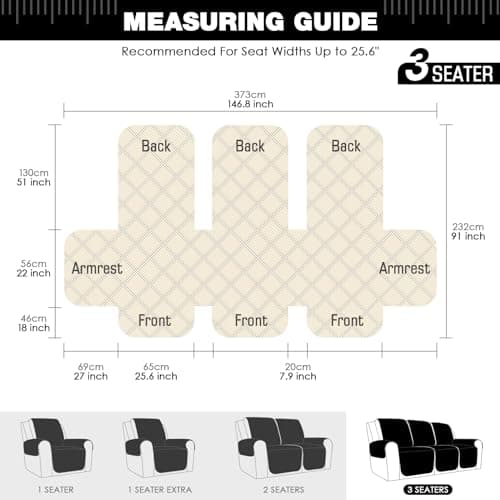 3 Seater Black Recliner Sofa Cover