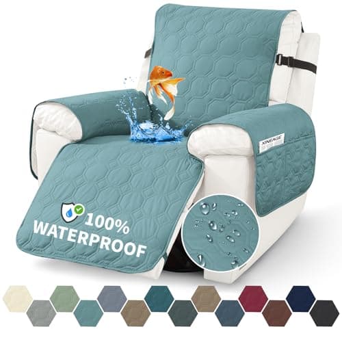 XINEAGE 100% Waterproof Recliner Chair Cover with Non-Slip Pockets (Coffee, 23.6") — Light Blue
