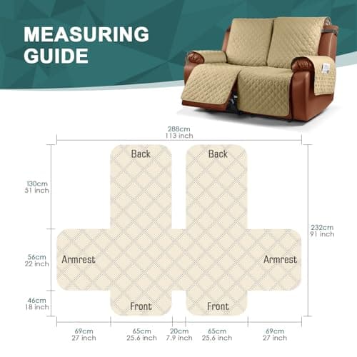 Waterproof Recliner Sofa Cover for Kids, Dogs, Pets (Sand, 2 Seater)