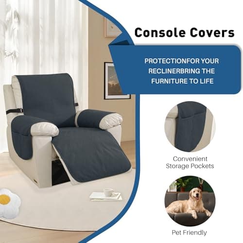 Easehomey Waterproof Recliner Chair Cover, Non-Slip, Elastic Straps, Two Pockets, Washable (Dark Grey, 23.6")