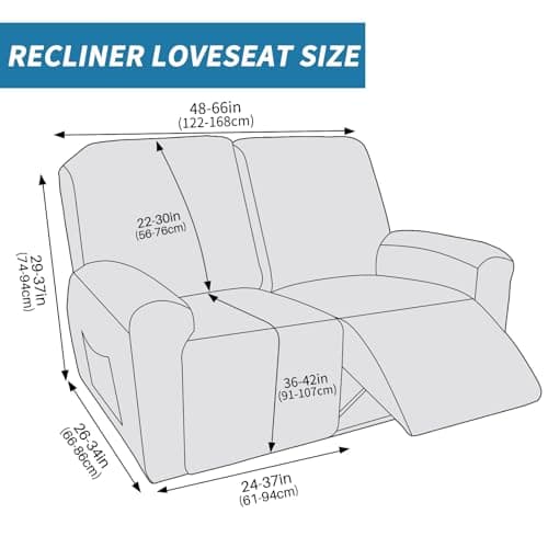 Light Gray Stretch Recliner Love Seat Cover 48-66", Elastic Ties, Washable