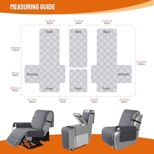 VANSOFY Dark Gray 100% Waterproof Loveseat Recliner Cover