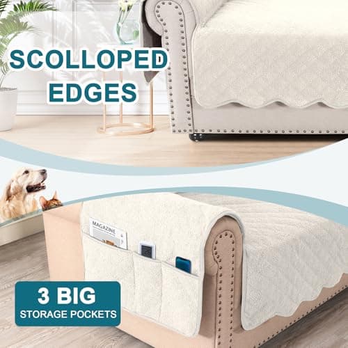 Turquoize Waterproof Dog Loveseat Cover with Side Pocket (Natural White)