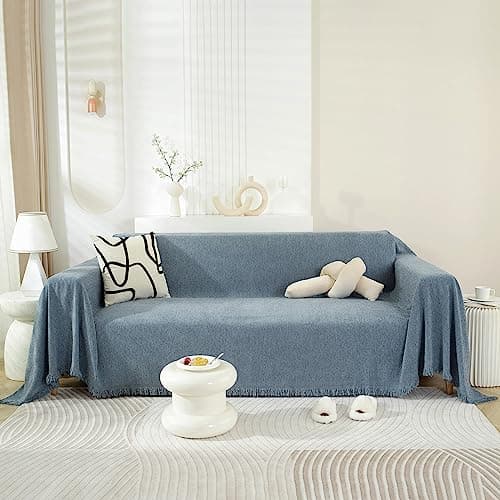 DREAMINGO Thickened Chenille Couch Cover, X-Large Brown, Multi-Use Dog and Cat Protector — A4# Grayish Blue