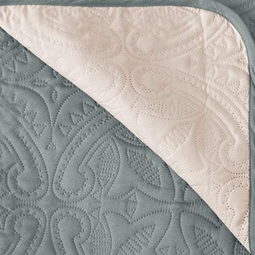 Great Bay Home Taupe Scallop Print Stain Resistant Recliner Cover — Solid - Mirage Gray / Flax