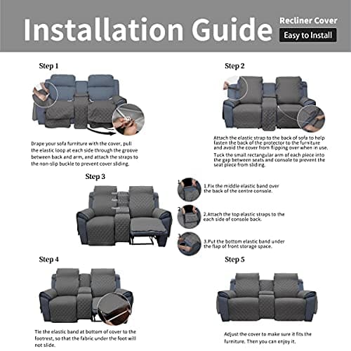 Elastic Reversible Love Seat Recliner Cover, Gray/Light Gray