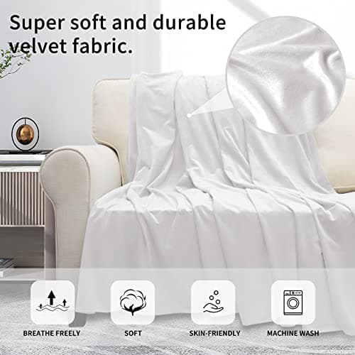 Luxury White Velvet Sectional Couch Cover, L-Shaped Sofa Slipcover (Small)