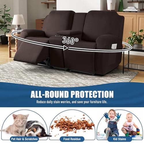 TAOCOCO Coffee 2 Seat Recliner with Console Slipcover