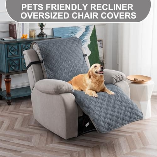 Waterproof Recliner Chair Covers, Dark Grey, Non-Slip Pet Protector