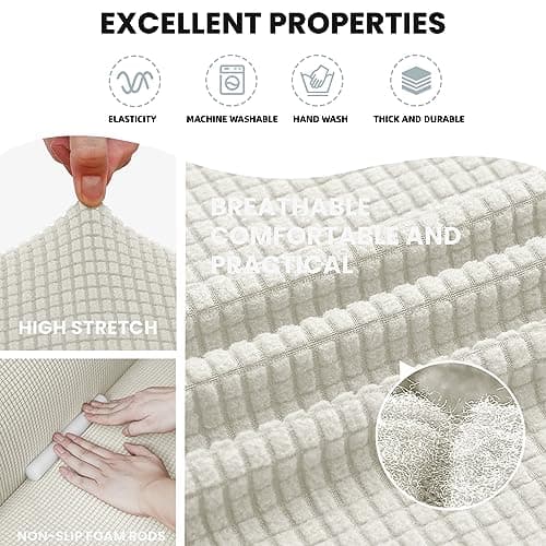 Stretch White Slipcover for 3 Cushion Sofa - Pet Friendly, Non-Slip, Washable Furniture Protector