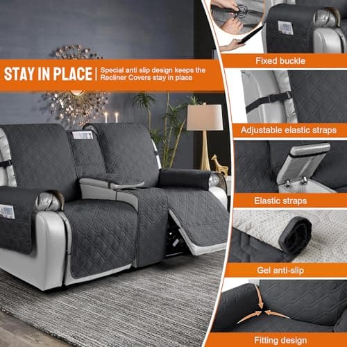 VANSOFY Black Loveseat Recliner Console Slipcover, 100% WaterproofPET-Dog Proof