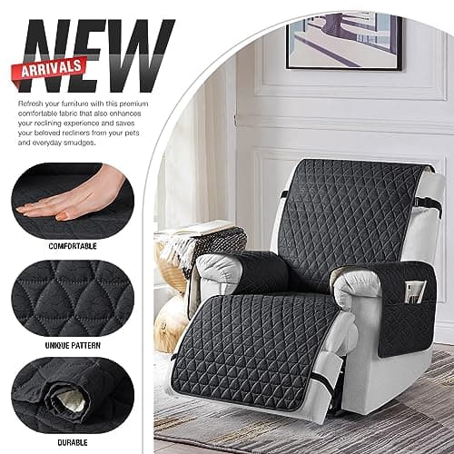 TAOCOCO Recliner Cover - 100% Waterproof, Non-Slip, Elastic Band (Black, Small-22')