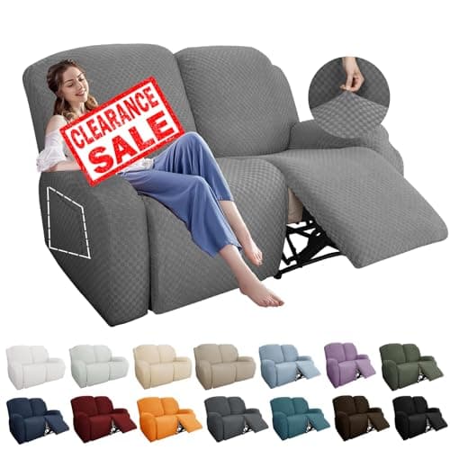 YEMYHOM Light Gray Stretch Loveseat Recliner Slipcover with Side Pocket