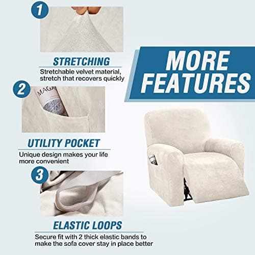 H.VERSAILTEX Ivory Velvet Stretch Recliner Couch Covers