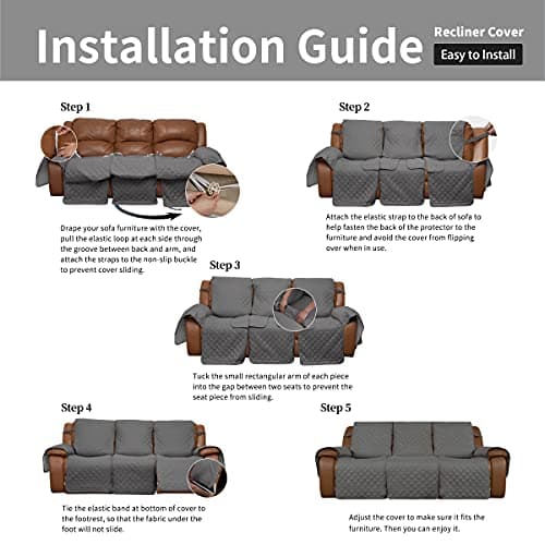 Easy-Going Recliner Sofa Cover, 3 Seat Gray/Light Gray