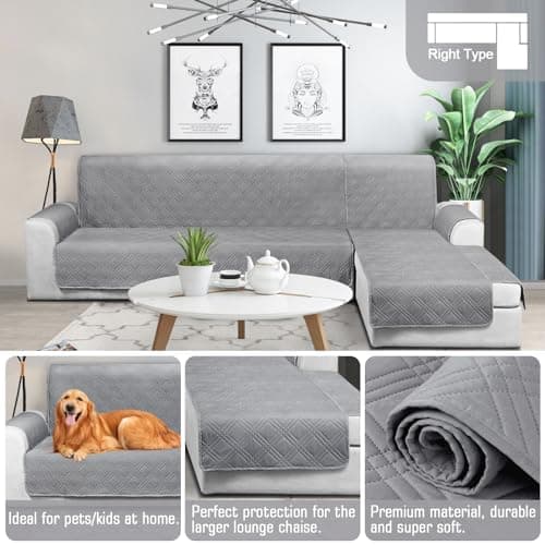 TAOCOCO Waterproof L-Shaped Sectional Sofa Covers, Large Gray, Reversible, Pet & Kids Protection