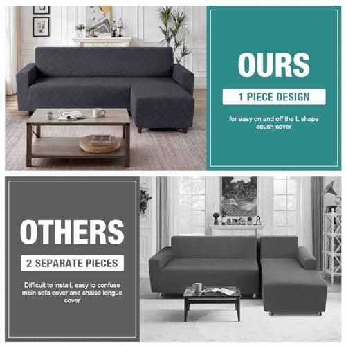 Ruaozz L-Shaped Sofa Slipcover with Chaise Lounge and Throw Pillow Covers, Dark Gray