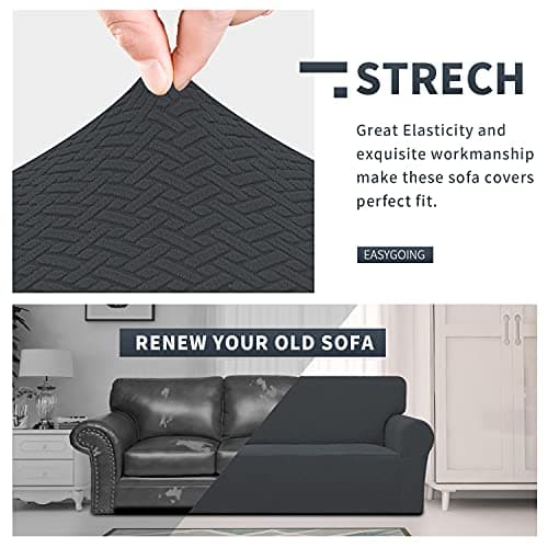 Easy-Going Dark Gray Stretch Jacquard Sofa Cover, Washable & Anti-Slip Protection