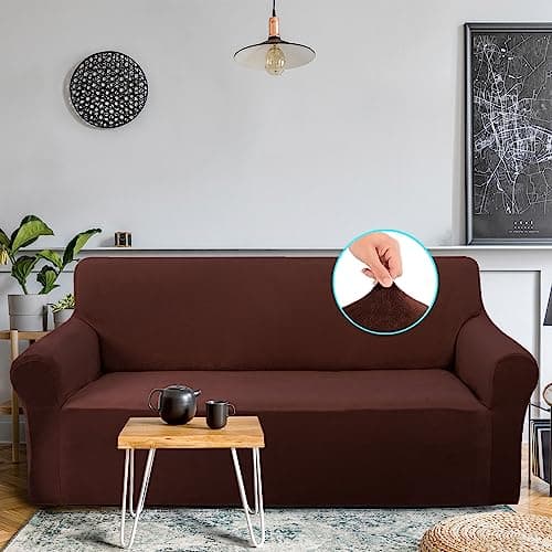 U-NICE HOME Velvet Couch Covers for 3 Cushion Sofas (Large, Chocolate)