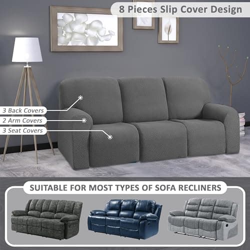 ULTICOR Dark Grey 3 Seater Recliner Sofa Covers