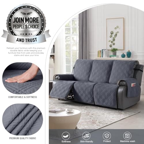 TAOCOCO Waterproof Recliner Sofa Cover, Dark Grey, 3 Seater