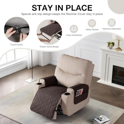 VANSOFY Chocolate Waterproof Recliner Chair Cover 22" Arm Support Pets Durable Washable