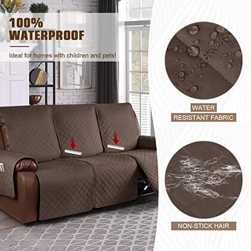 KinCam 100% Waterproof Recliner Couch Covers, Brown