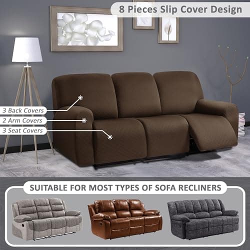 ULTICOR Squared Jacquard 3 Seater Recliner Sofa Covers (Chocolate)