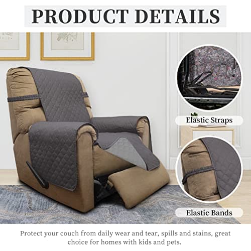 ISSUNTEX 100% Waterproof Recliner Sofa Covers, Double Protection for Pets & Kids (Gray/Light Gray)