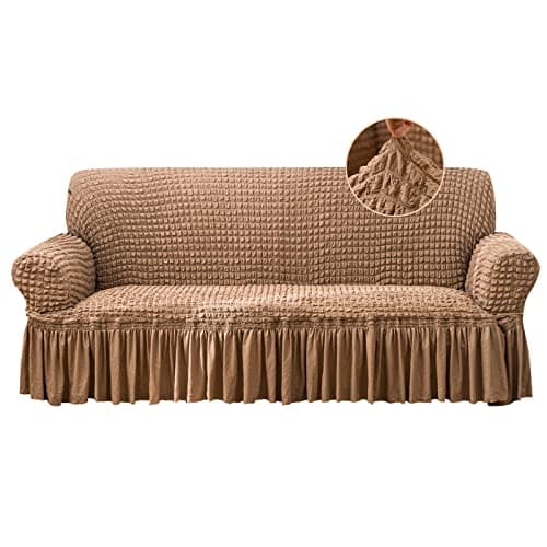 Jeloris Stretch Loveseat Slipcover, Durable Kids & Pet-Friendly Sofa Cover (Medium, Khaki)