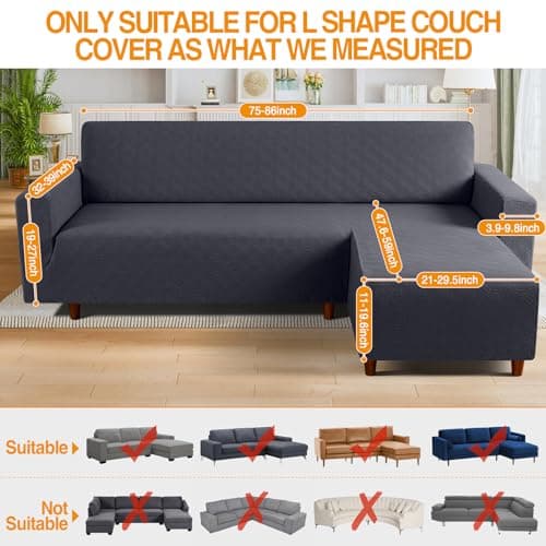 L Shaped Sofa Cover with Pillowcases for Right-Facing Sectional - Charcoal Gray