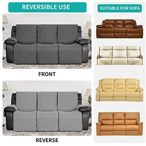 Waterproof Recliner Sofa Cover, Gray/Light Gray, Washable & Reversible