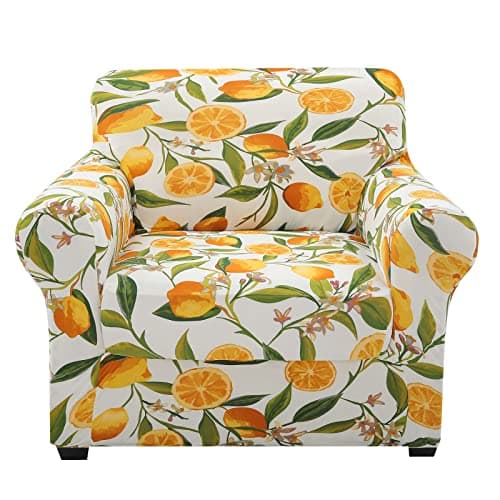 Floral Pattern Stretch Printed Sofa Slipcovers for 2 Cushion Couch, Furniture Protector for Dogs (Loveseat) — Orange
