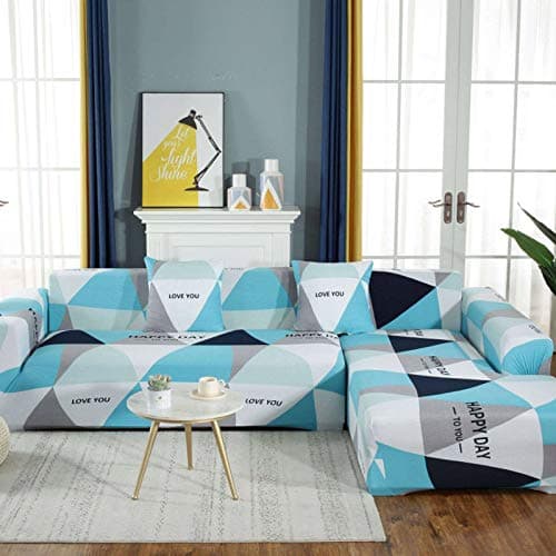 IMYOGI High Stretch L-Shape Sofa Covers + Pillow Covers, 2pcs Polyester Fabric, 3+4 Seater — B