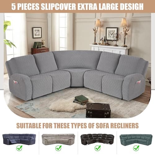 VANSOFY Large Reclining Sectional Sofa Covers, Light Gray