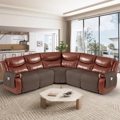 Ruaozz 100% Waterproof Sectional Recliner Sofa Seat Cover, Brown
