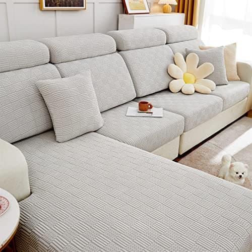 Elastic Couch & Sectional Slipcovers L-Shaped Chaise Grey/White Living Room Furniture Protector