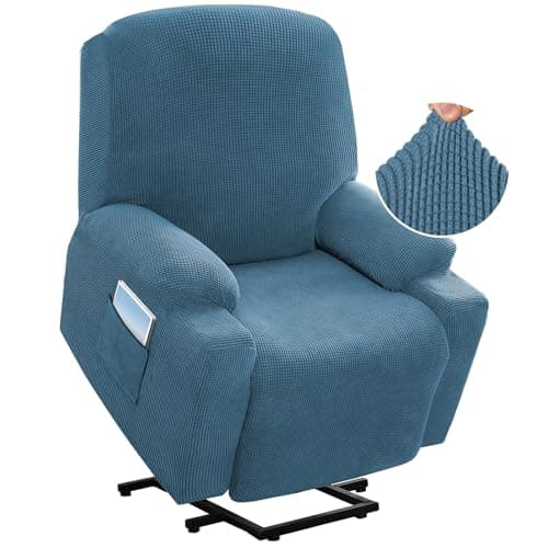 H.VERSAILTEX Grey Soft Thick Jacquard Stretch Recliner Cover with Side Pocket — Dusty Blue