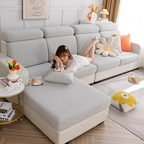 2024 Newest Universal Wear-Resistant L-Shaped Sofa Cover, Chaise Lounge Slipcover (Wheat Light Grey, Large)