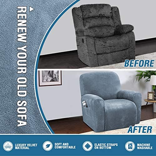 H.VERSAILTEX Stone Blue Velvet Stretch Recliner Couch Covers