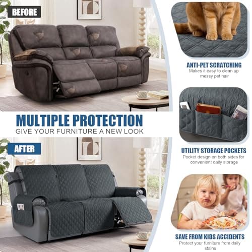 TAOCOCO 100% Waterproof Recliner Sofa Cover, Dark Gray, Pet & Kids Friendly