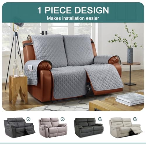 Ruaozz Waterproof Recliner Sofa Cover for Kids, Dogs, Pets (Light Grey, 2 Seater)