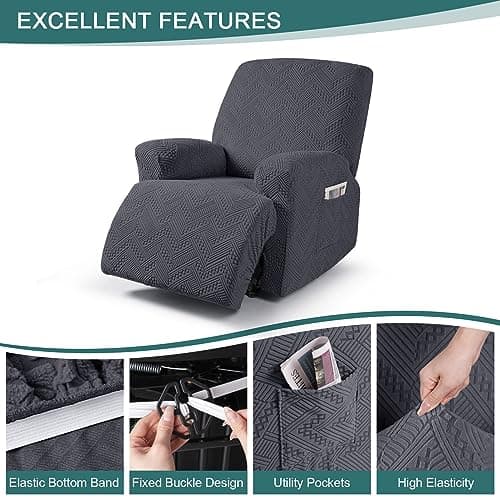 Ruaozz 3-Piece Recliner Chair Covers + Universal Sofa Cover with Elastic Straps, Dark Gray