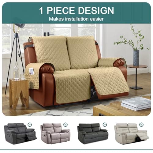 Waterproof Recliner Sofa Cover for Kids, Dogs, Pets (Sand, 2 Seater)