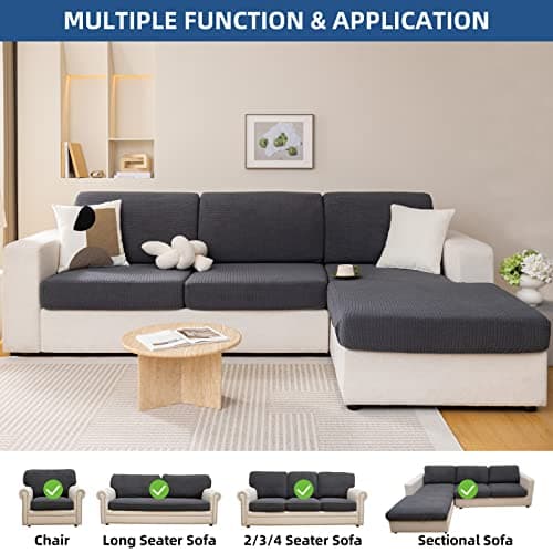 Eismodra Dark Gray Magic Stretch Couch Cover, 65-78 inches, L-Shaped Sofa Protector